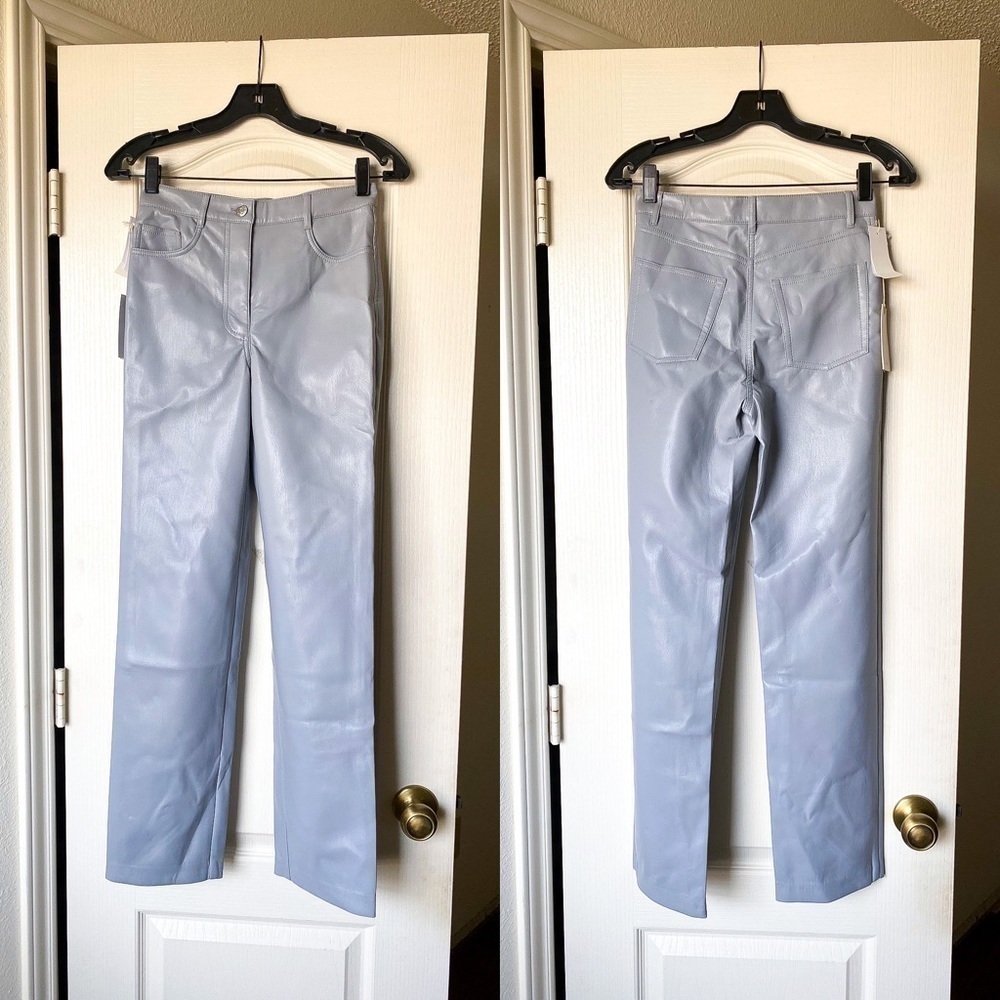 Aritzia Pant Melina High-Rise Straight-Leg‎ Vegan-Leather Marble Grey 2 NWT